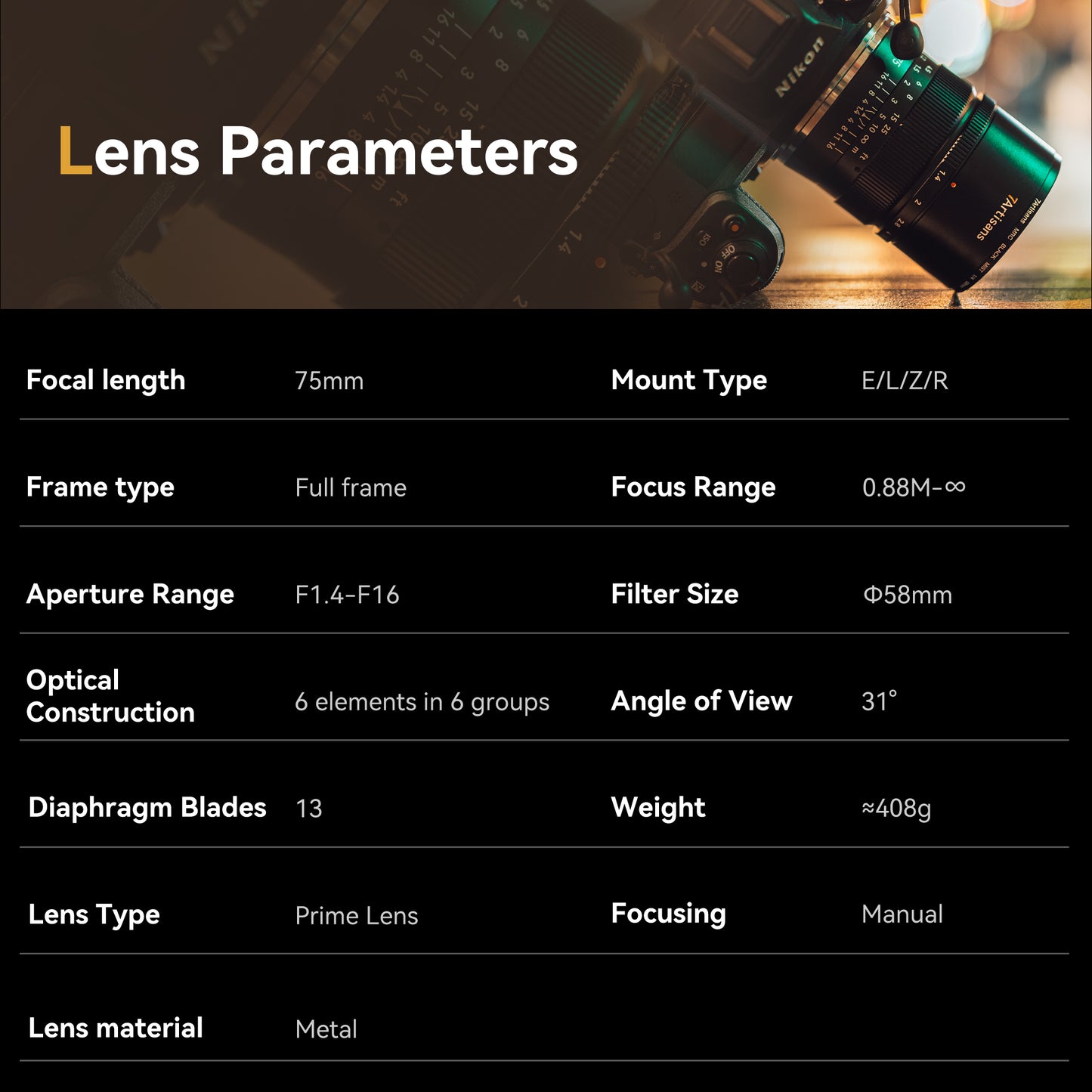 75mm f/1.4 Full-frame Lens for Sony E/Canon EOS-R/Nikon Z/ Panasonic L LUMIX S
