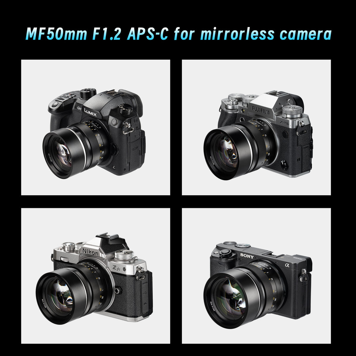 MF 50mm f/1.2 APS-C Lens for Sony E/Fuji X/Nikon Z/Panasonic/Olympus M43