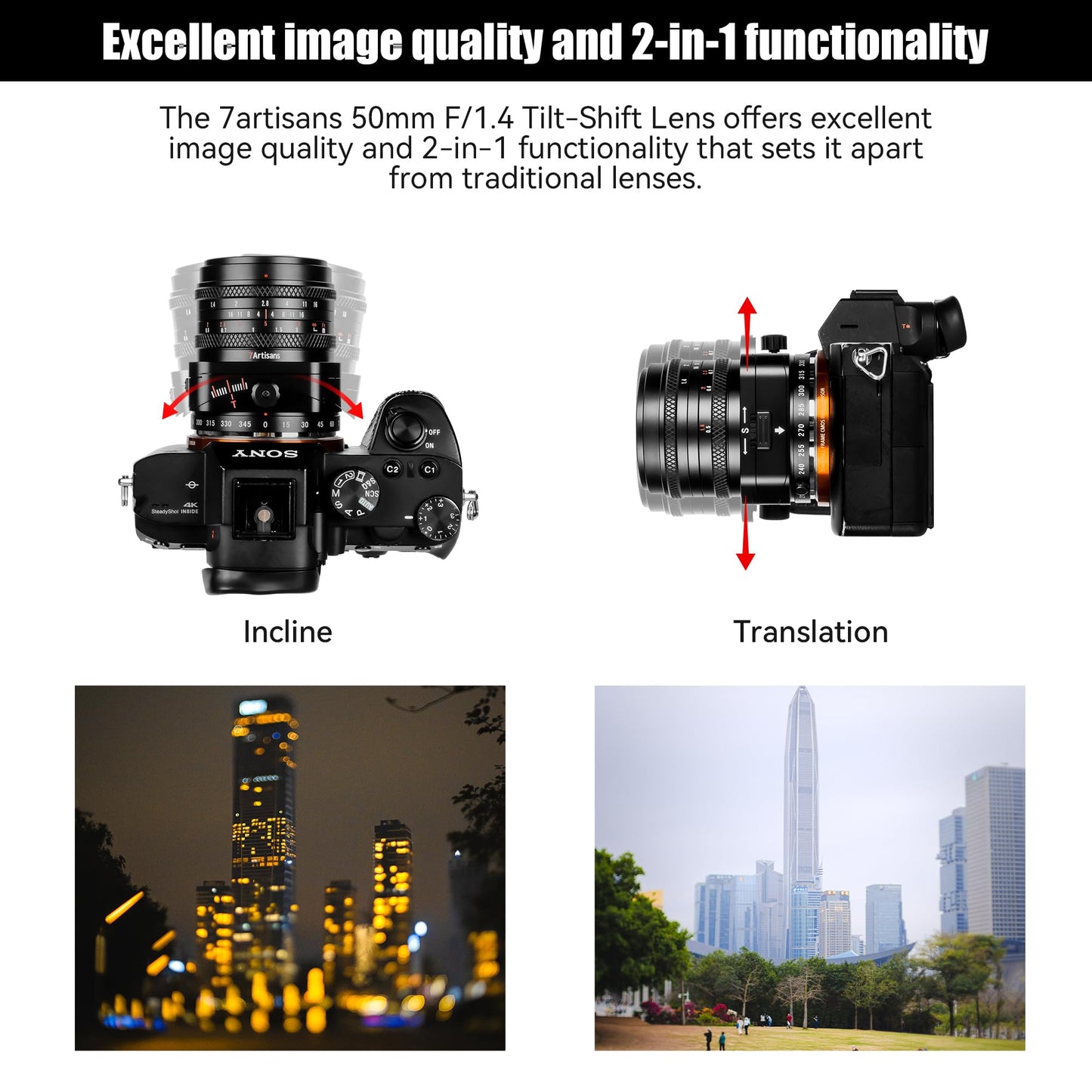 50mm F1.4 APS-C Tilt lens for E (Full-frame and APS-C)/FX/M43