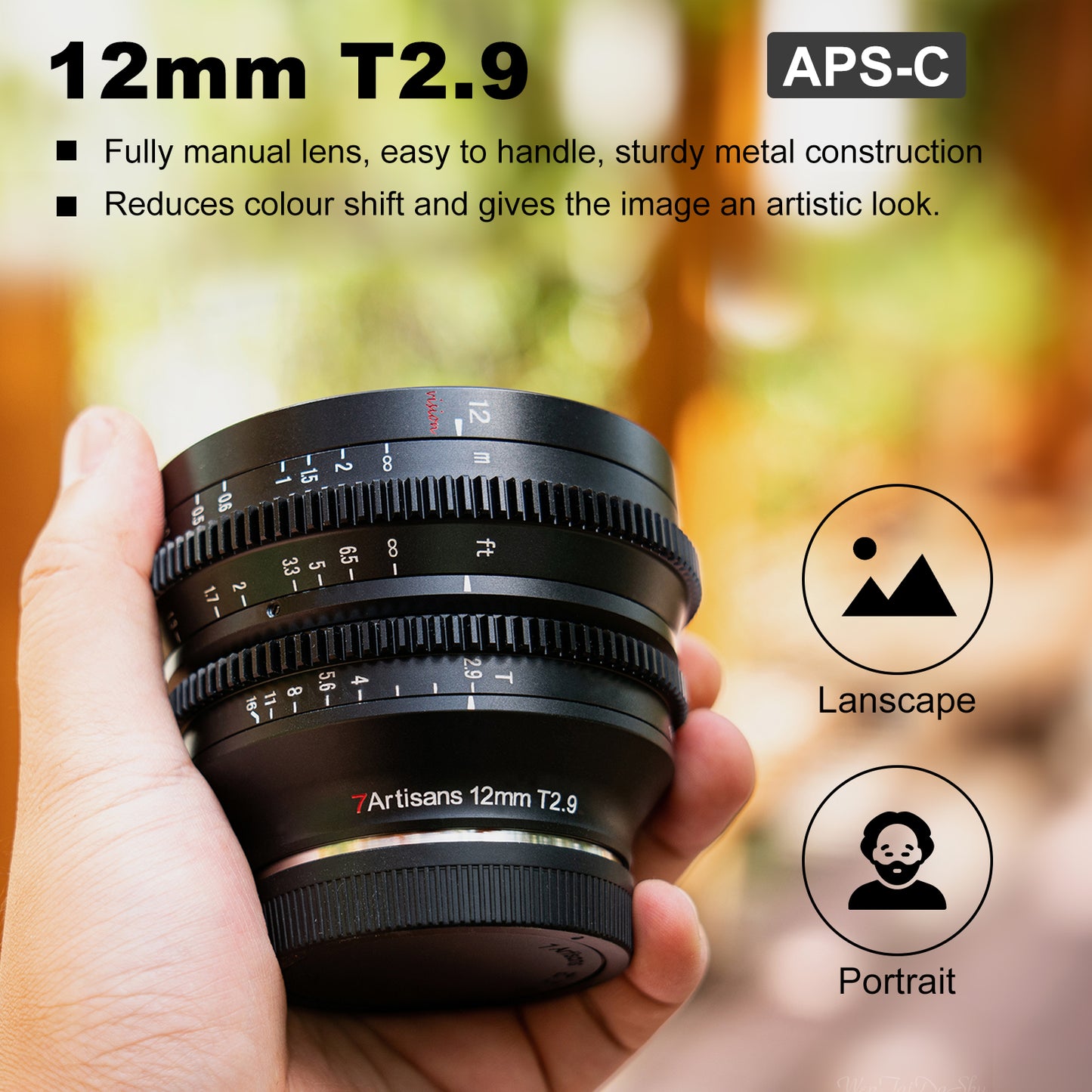 12mm T2.9 APS-C MF Cine Lens for E/FX/M43/EOS-R/Z/L