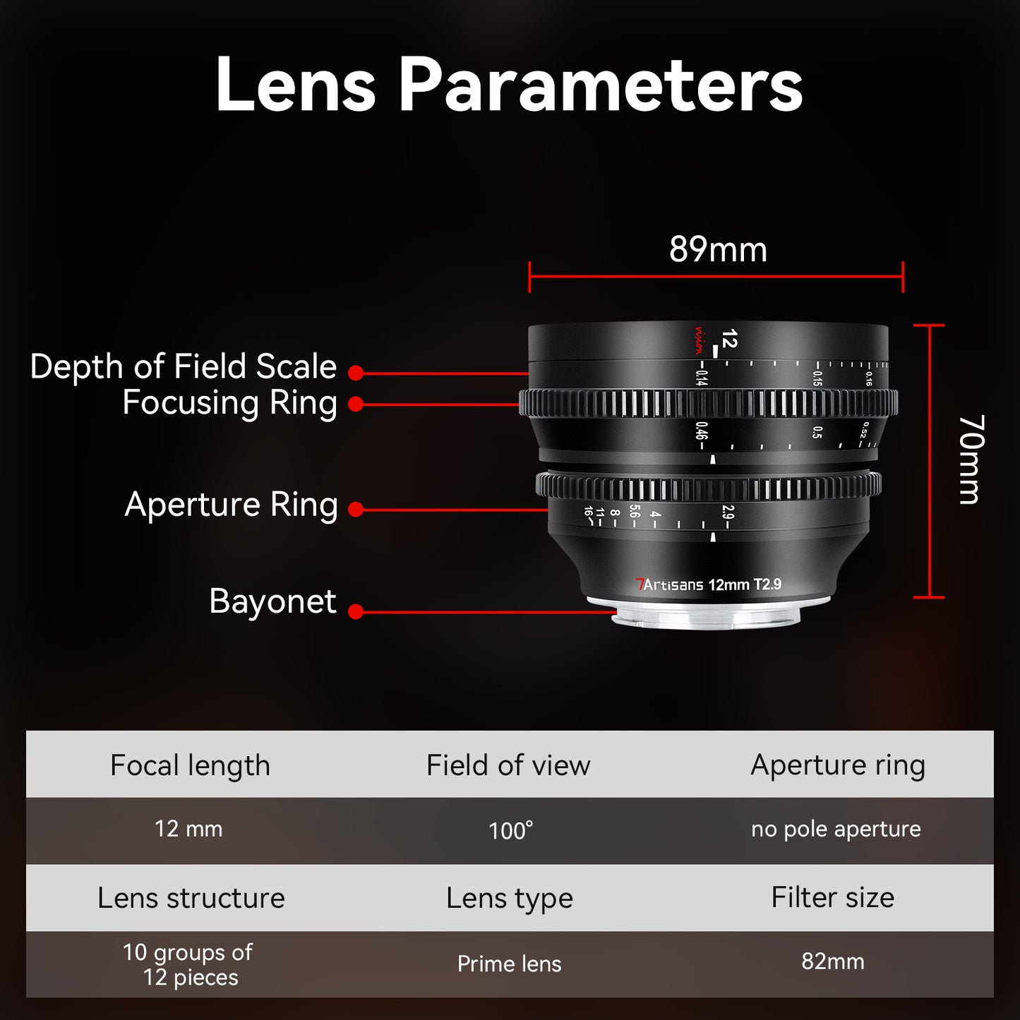 12mm T2.9 APS-C MF Cine Lens for E/FX/M43/EOS-R/Z/L