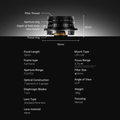 M 35mm F2.8 Lens for Leica M / L39