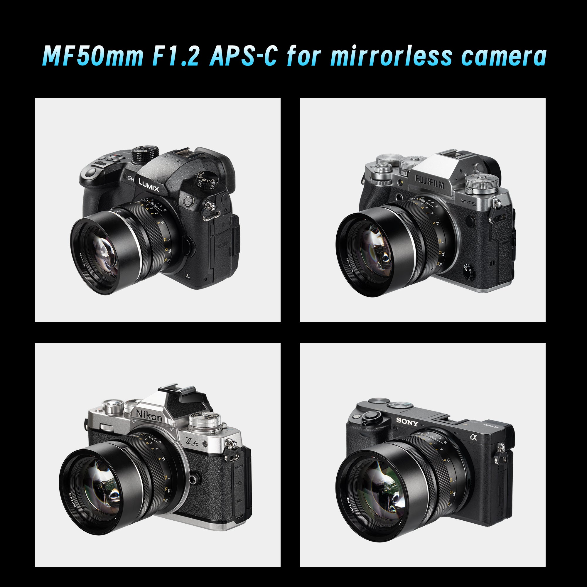 MF 50mm f/1.2 APS-C Lens for Sony E/Fuji X/Nikon Z/Panasonic