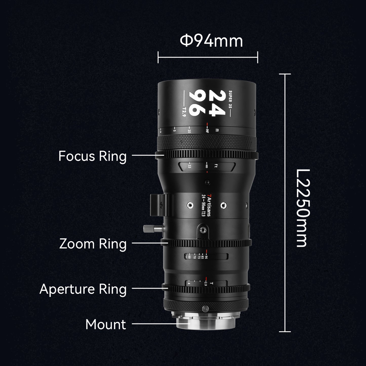 24mm-96mm T2.9 S35 Cine Zoom Lens for PL/EF