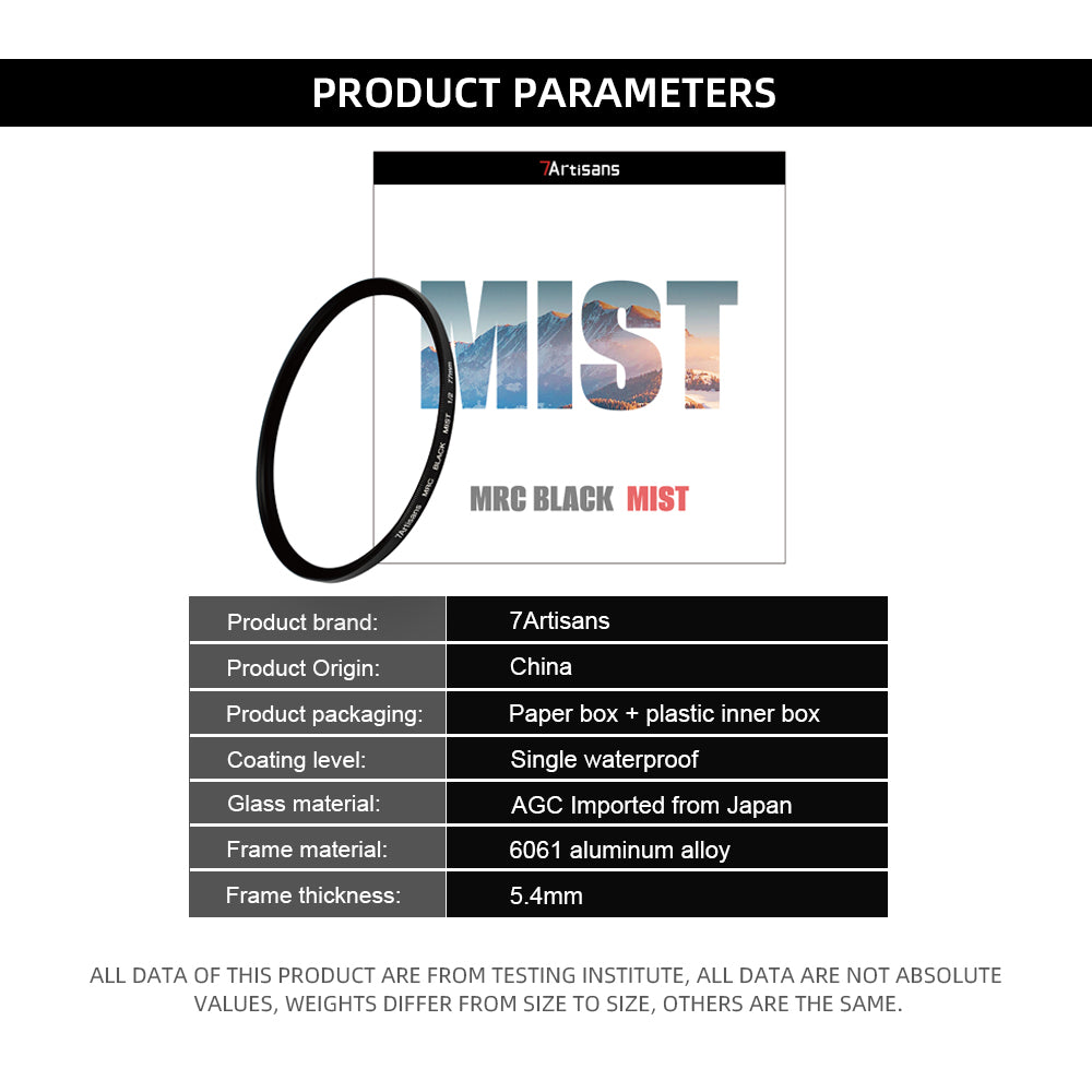 1/2 1/4 1/8 BLACK MIST FILTER (46mm-82mm)