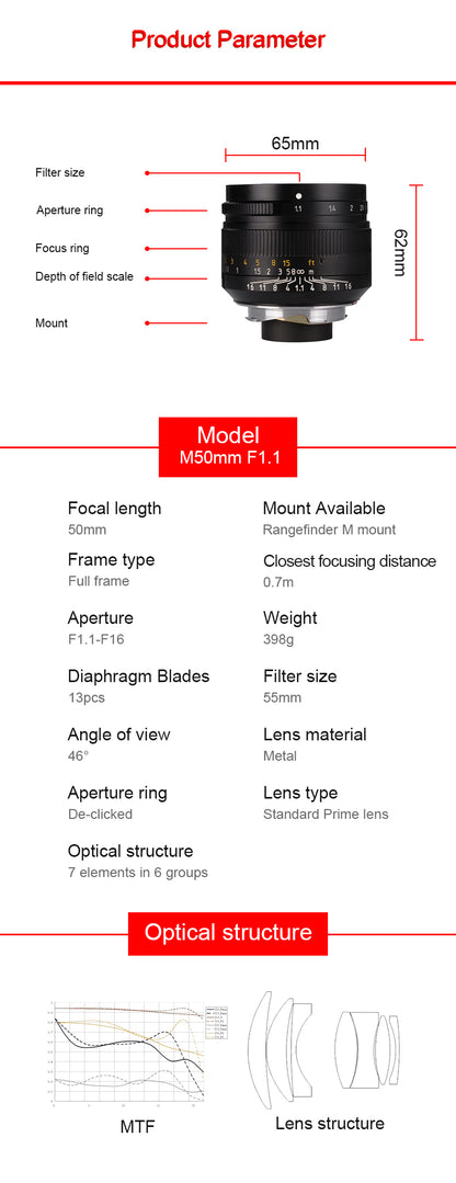 M50mm f/1.1 Full-frame lens for Leica M